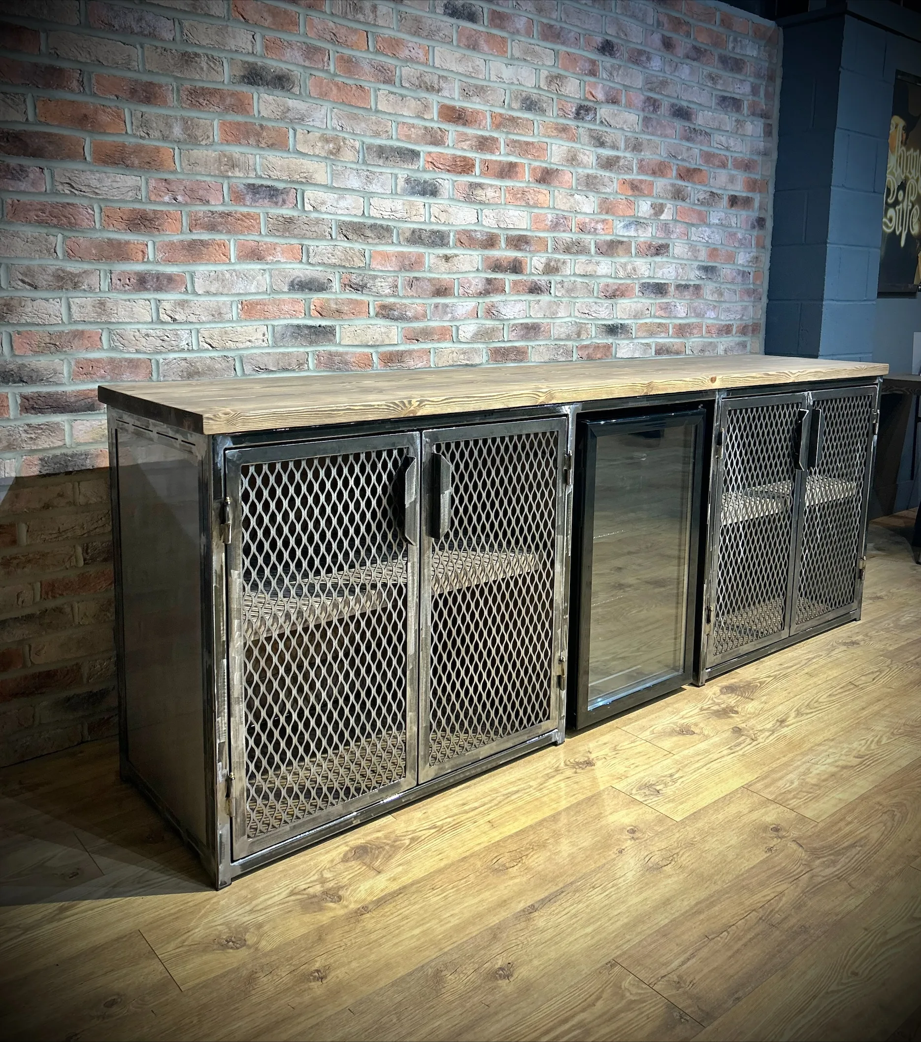 4 door bar 1 Industrial home bar unit with fridge side unit cabinet - Image 1