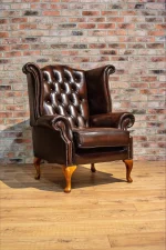 Leather Wingback Queen Anne Armchair